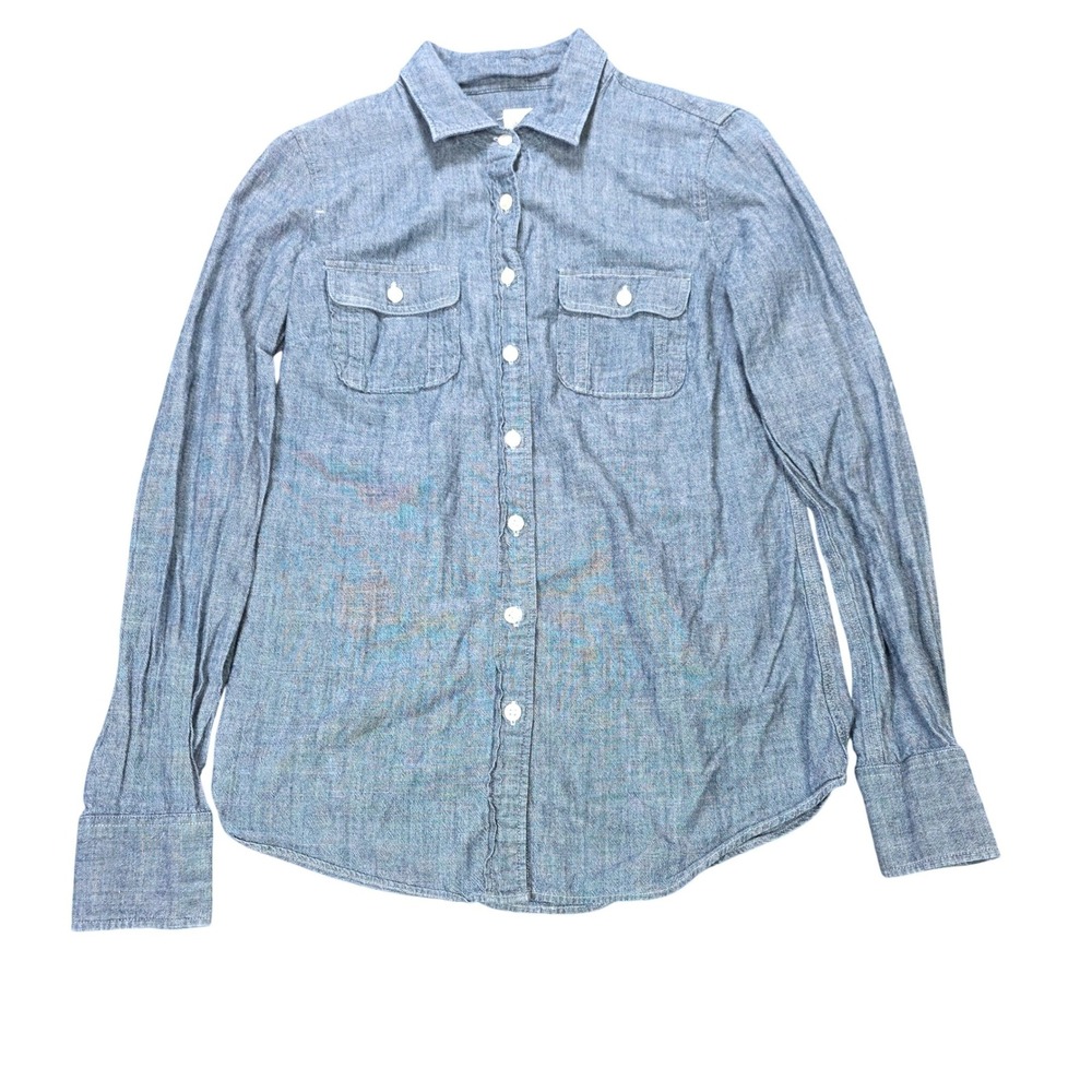 J.Crewโ The Perfect Shirt Women's Size XXS Blue Chambray Button Down Long Sleeve